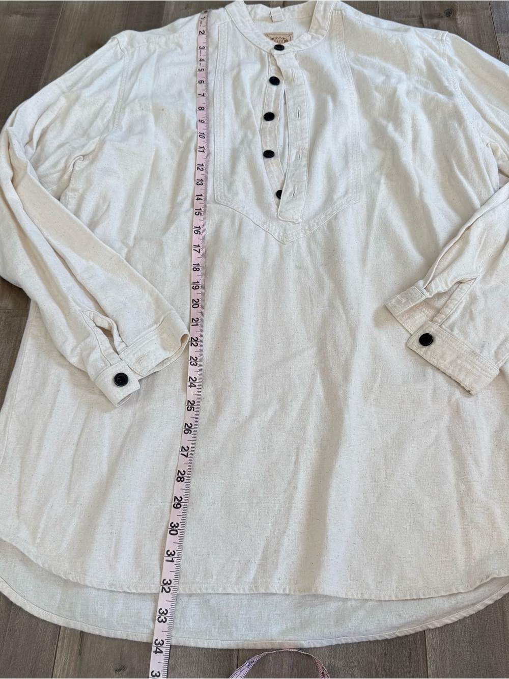 Wah Maker Frontier Clothing Tunic Long Neutral Men Large USA Made Beige Button - Picture 7 of 11